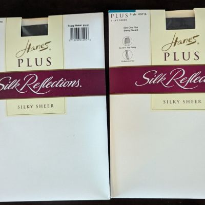 2 Pks Hanes Silk Reflections Plus Silky Sheer Panty Hose Control Top 1 Plus